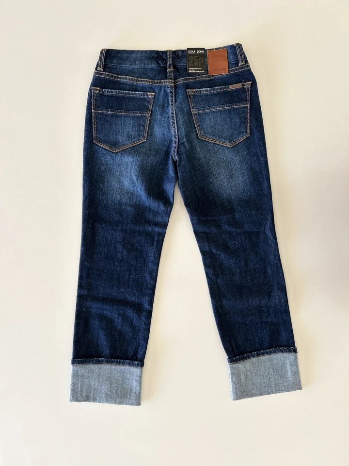 NWT - Dear John Women’s Blue Ankle Cropped Straight Leg Jean Rolled Hem Size 25P - Image 2 of 4