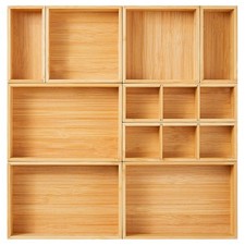 Drawer Organizer, Set of 9 Bamboo Wood Kitchen Makeup Desk Junk Tea Drawer St...