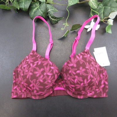 Auden Bra Women's 34C Maroon Pink Floral Underwire Padded Cotton Blend