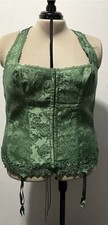 Vintage Y2K  Fredericks of Hollywood Green Brocade Halter Corset Bustier 44