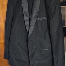 youth Black Tuxedo Suit Jacket Pants Set XL Polyester/Viscose with bow tie