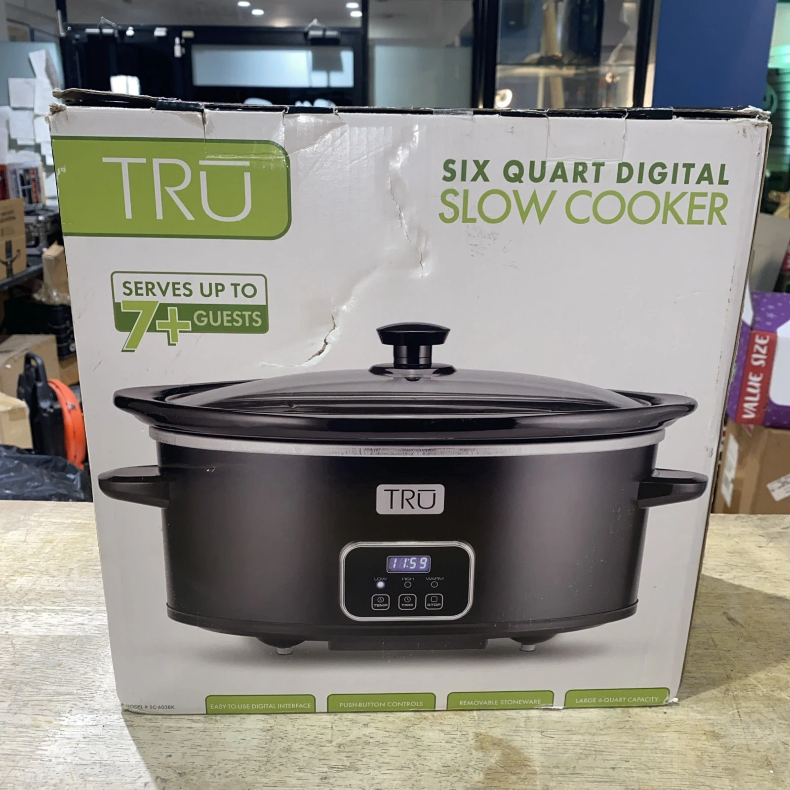 TRU 6Qt Capacity Programmable Slow Cooker Tempered Glass Lid Programable Control