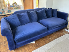 Loaf Blue Velvet 4-Seater Sofa Solid Pattern 250cm L x 110cm W x 80cm H