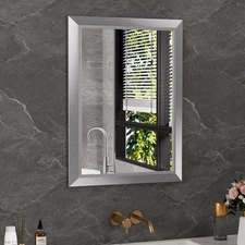 20x30 Inch Silver Bathroom Mirror Thick Metal Frame Rectangle Design