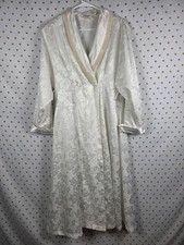 Vintage VICTORIAS SECRET Gold Label Robe M Large Ivory Satin Floral BEADED HTF