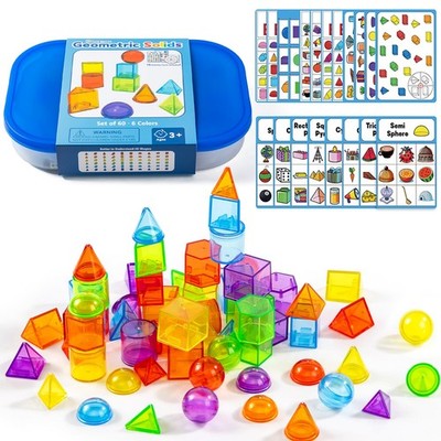 Odoorgames 60 Pcs 3D Shapes for Teaching - Light Table Manipulatives - Geometric