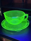 Large Vintage Uranium Glass Twisted Optic Mixing Bowl & Platter