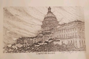 Vintage 1990 "Capitol Hill Blizzard" Signed Print - Don Herberg Okazaki - 19x25