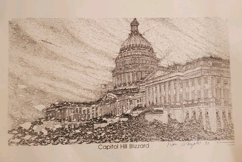 Vintage 1990 "Capitol Hill Blizzard" Signed Print - Don Herberg Okazaki - 19x25