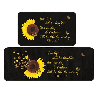 #ad 2 Pieces Sunflower Bible Verse Kitchen Decoration Rug Set Waterproof Kitchen... $38.62
