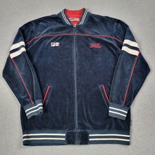 Vintage Fila Jacket Men Large Blue 90s Velour Track Tennis Retro Script Stretch