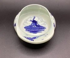 VTG Delft Blue Trinket Dish Windmill Cap- Hand Painted-Holland Collectible Decor