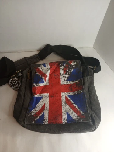 Robin Ruth Black With British Flag Canvas Messenger Crossbody Bag Shoulder Strap - Picture 1 of 8