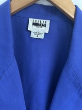 Vintage Blue Leslie Fay Cotton Blazer And Skirt Suit Set Size 8 Retro 80s