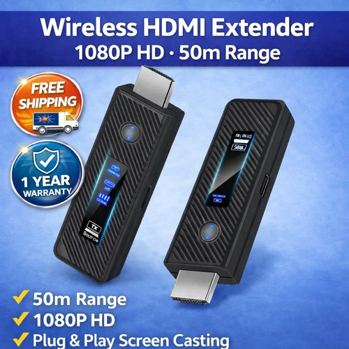 Wireless HDMI Extender 1080P HD 50M Range Transmitter Receiver LED Screen
