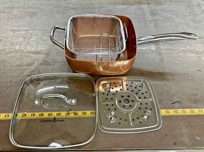 Copper Chef 9.5'' Square Fry Pan with Lid, Fry Basket & Steam Rack, 5 qt