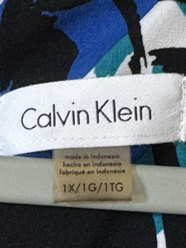 Women's Calvin Klein Sleeveless Blue, Green, Black, & White Print Blouse Size 1X - Picture 2 of 5
