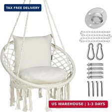 JoyView Macrame Hammock Chair Hanging Swing Chair Max 330 Lbs with 2 Cushions an