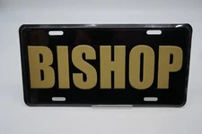 Bishop License Plate Tag Clergy Vanity Aluminum Christian Novelty Black Gold