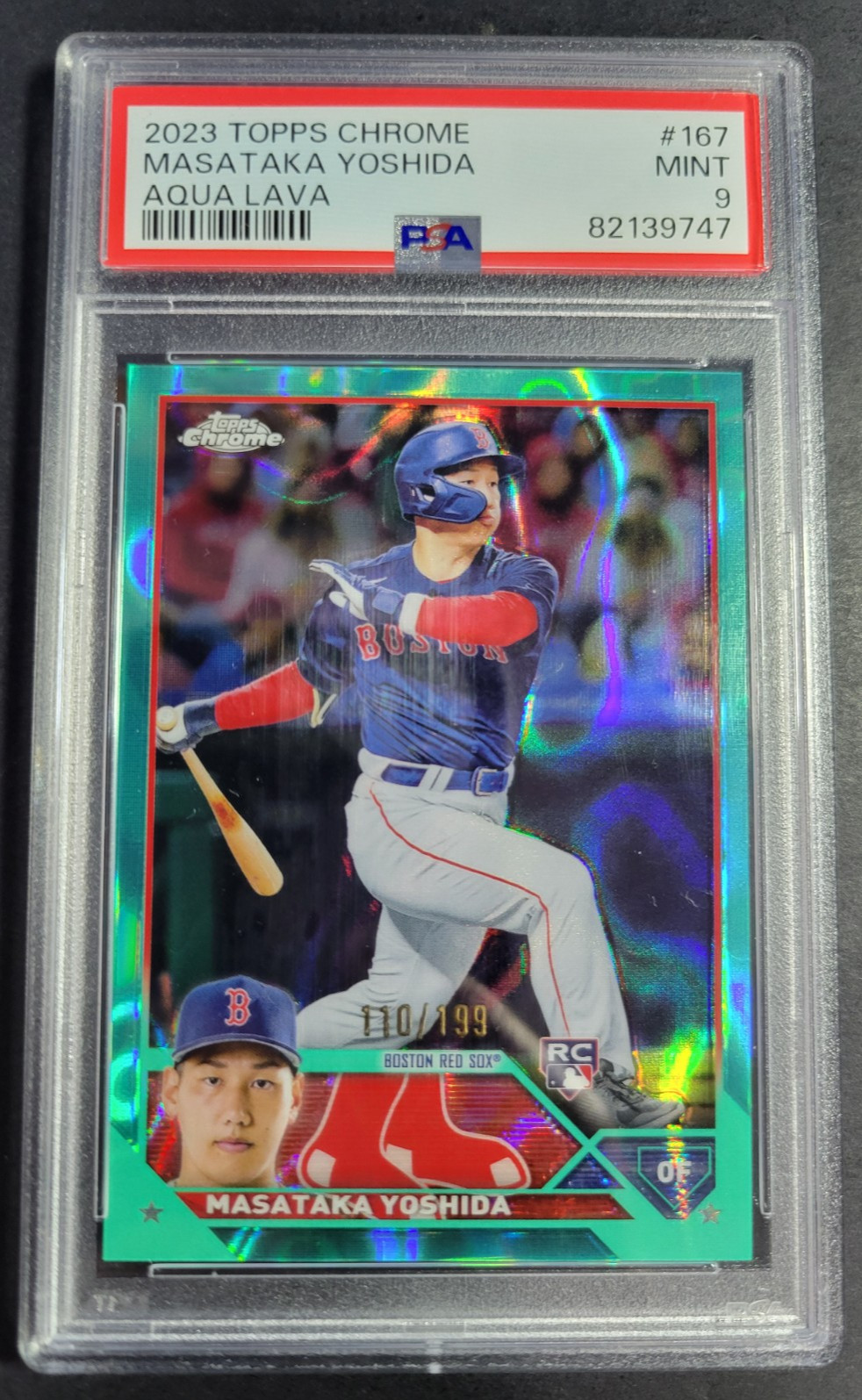 Masataka Yoshida 2023 Topps Chrome #167 Refractor Aqua Lava /199 PSA 9 Rookie