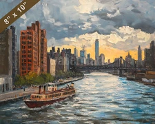 New York with Roosevelt Island oil painting 8x10 Print