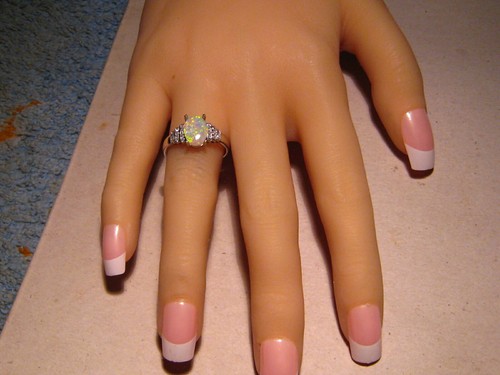 Gem Opal & Diamond Ring , Solid 14 k white Gold , Lightning Ridge GEM OPAL - Picture 7 of 10