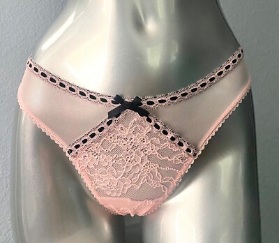 Victoria's Secret Thong PantyNew Dream Angels Pink Ribbon Slot Mesh Lace 2XL