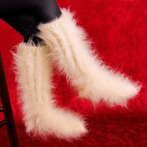 Thick mohair socks hand knit leg warmers soft fuzzy wool leg warmers SUPERTANYA - Picture 46 of 67