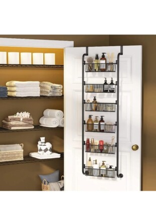 6-Tier Over The Door Pantry Organizer – Adjustable Metal Baskets, No Drill Hanging Shelf For Kitchen, Bathroom & Closet