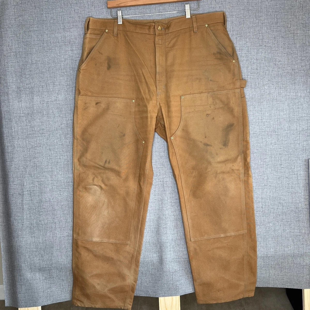 Carhartt Double Knee Pants Mens 42x32 Beige Tan Workwear Canvas Made in USA