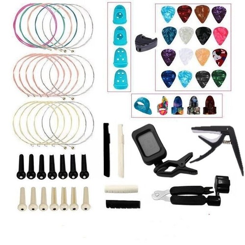 Guitar Accessories Kit Changing Tools Pick Pins Capo Winder Guitar Strings 65Pcs
