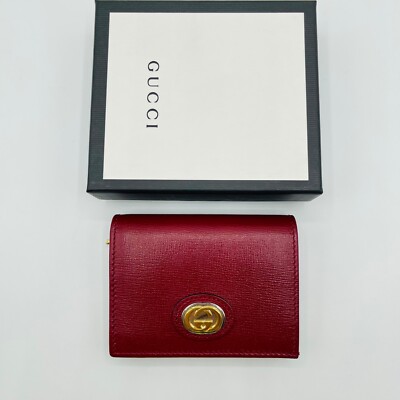 Gucci Burgundy Interlocking G Plaque Button Closure Bi-fold Wallet