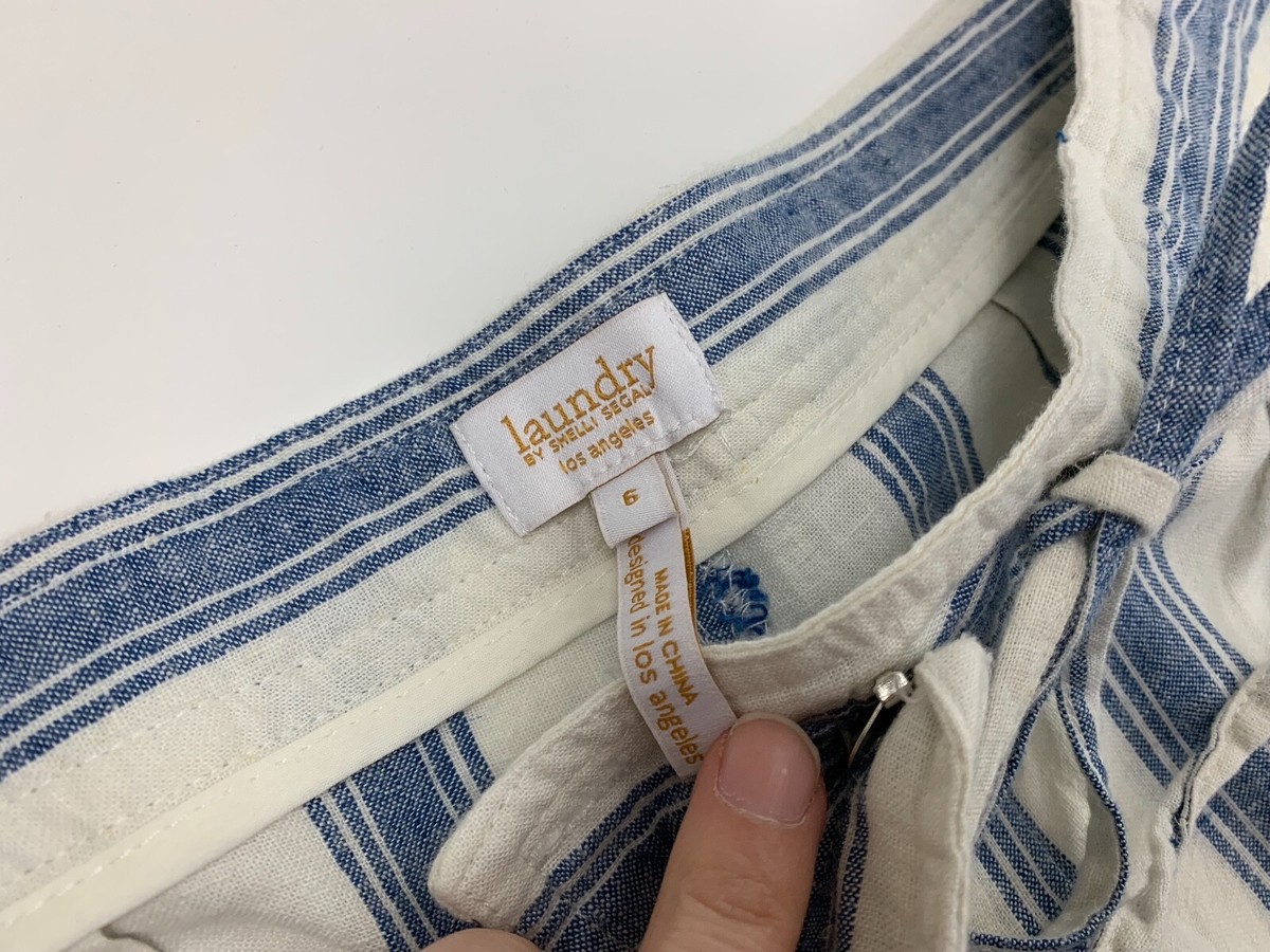 Laundry by Shelli Segal Ivory Blue Striped Lagenlook Linen Pants 6 Nice! View 3