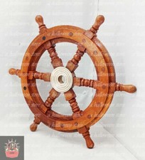 Volant bateau fait main 12" bois et laiton décor nautique capitaines volant bateau
