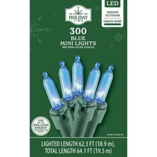 Holiday Time 300-Count Blue Mini Christmas Party Lights with Green Wire