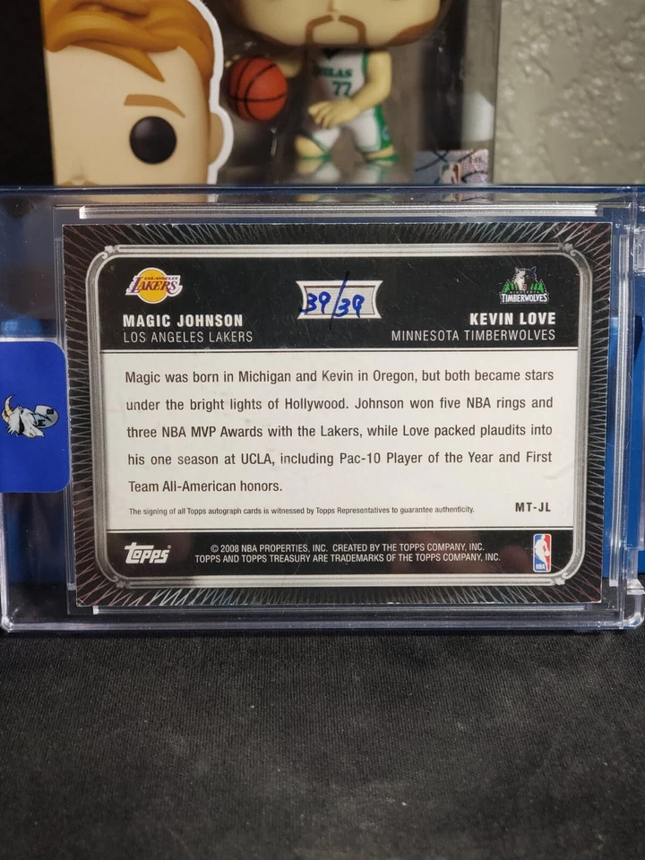 Magic Johnson Kevin Love Auto /39 2008 Topps Treasury Magic's All Rookie Team  - Image 2 of 2