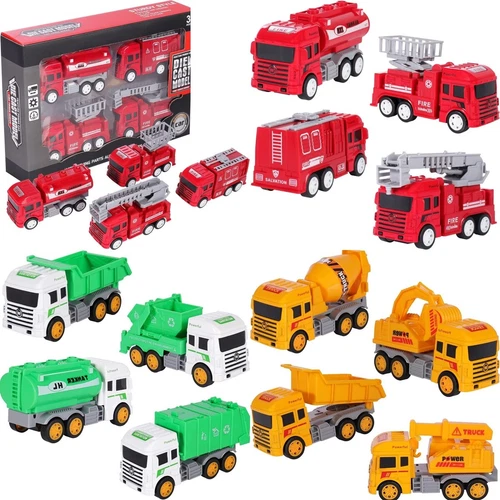 4 Stück Kinder Spielzeug Auto Geschenk Rückzug Technik Feuerwehr LKW Sanitärfahrzeug - Bild 4 von 29