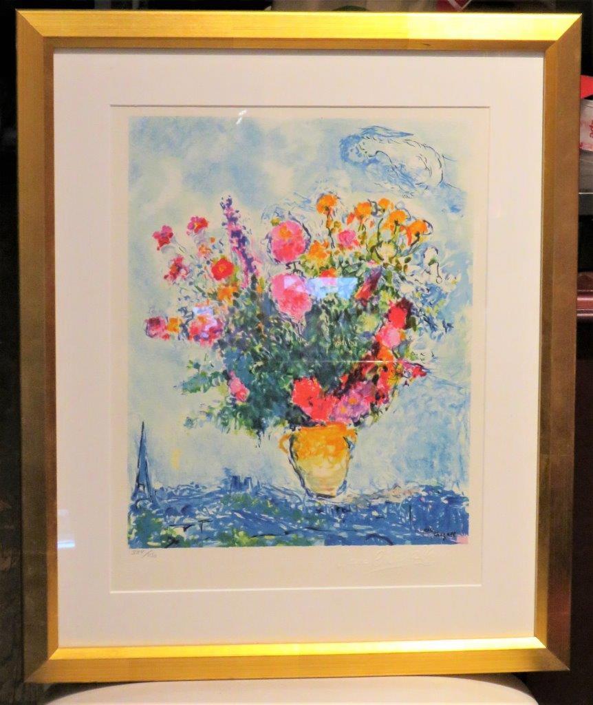 Marc Chagall、Bouquet With Eiffel Tower Marc Chagall Eiffel tower with a bouquet Vintage Art