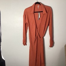 ANTHROPOLOGIE WOMENS WRAP MIDI DRESS ORANGE LONG SLEEVE SZ S NWT