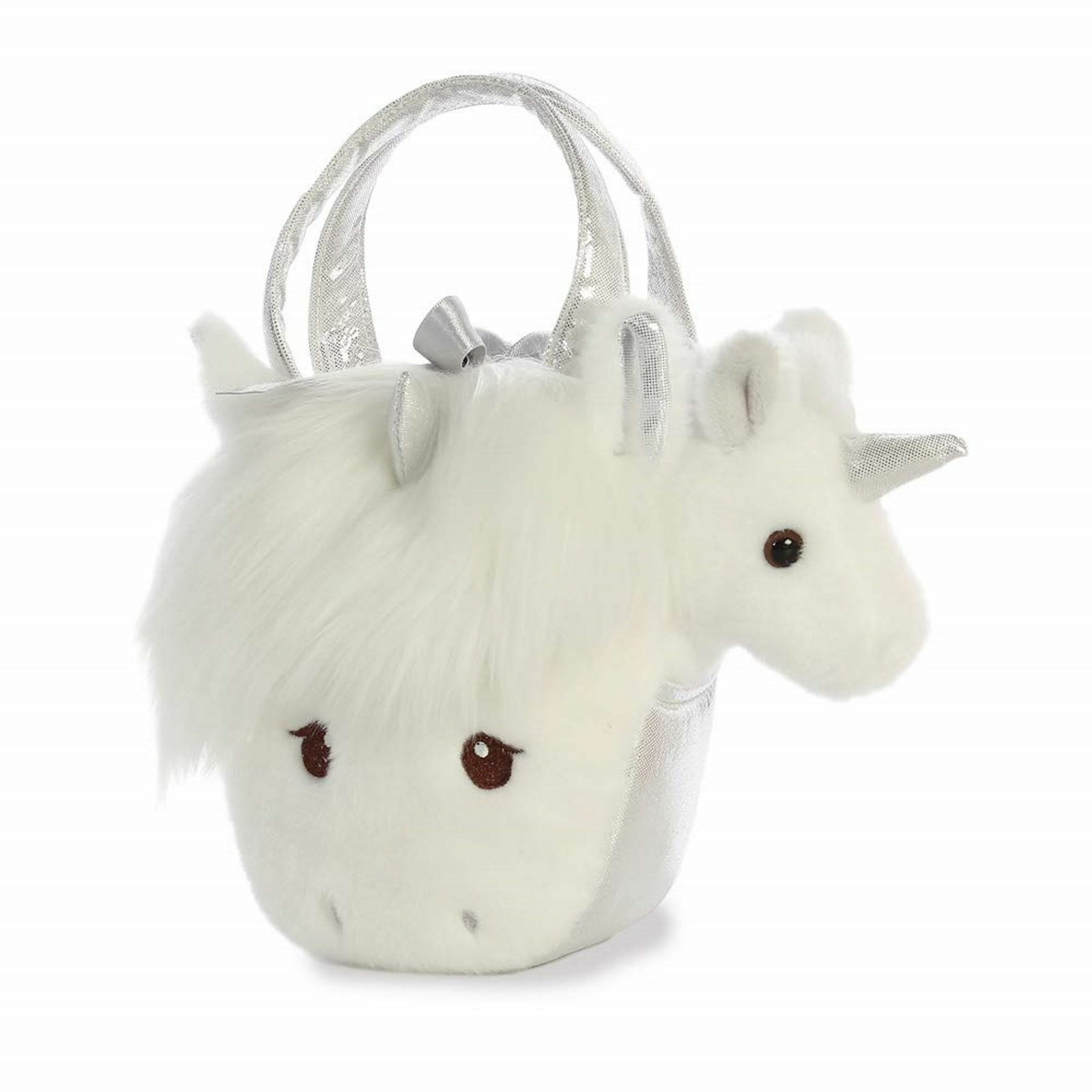 Aurora Fancy Pal Orchid Unicorn White Silver In Handbag Small 7"" Soft Plush Toy