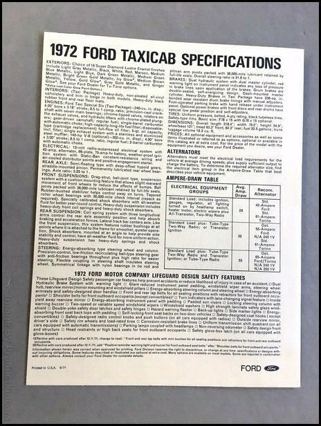 1972 Ford Taxi Cab Vintage Car Sales Brochure Folder - Custom 500 Torino — 第 3/3 张图片