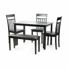 Dining Kitchen 5 Pcs SET Rectangular Table 3 Warm Chairs Bench Espresso Finish