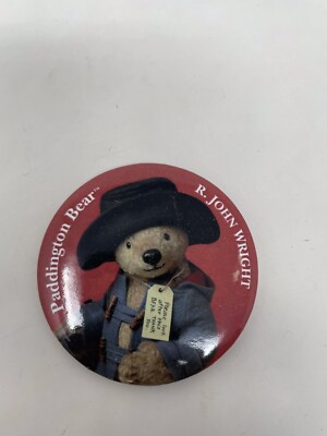 R John Wright RJW Paddington Bear Doll  Pin Button 3  Please Look After