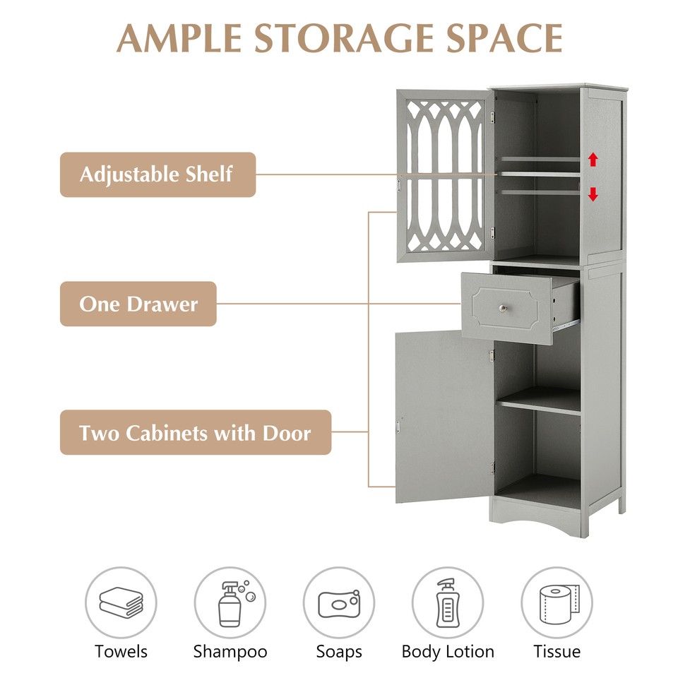 Tall Bathroom Cabinet w/1 Drawer & 2 Doors Freestanding Narrow Storage ...