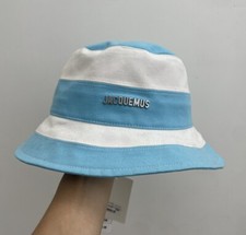 JACQUEMUS Le Bob Rayures Bucket Hat, Turquoise & White Stripe, Size 56cm
