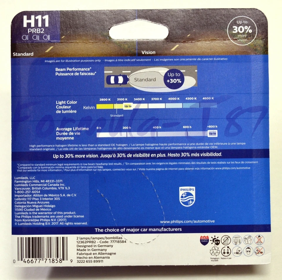 Philips VIsion 30% H11 55W Two Bulbs Head Light Low Beam Replacement Upgrade EO - Image 3 of 4