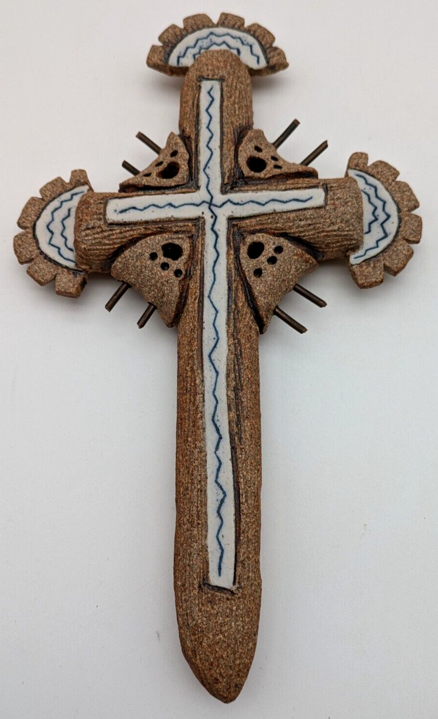 Hand Crafted Stoneware Pottery Wall Hanging Cross Signed 1995