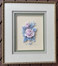 Beautifully framed "PINK ROSE" 3D art Paper Tole with 4 layer mounting mats