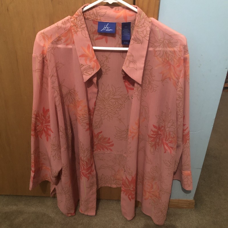 Women's J.H Collectibles Size 24 ￼Coral Orange Floral Sheer Button Up Blouse
