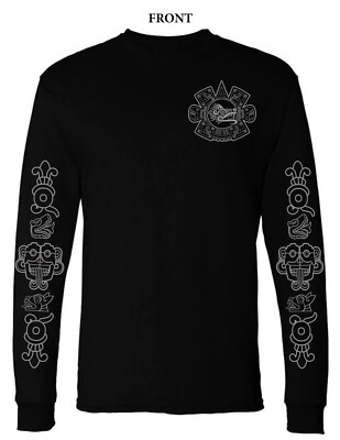 MOTORCYCLE AZTEC T SHIRT ,LONG SLEEVE T-SHIRT AZTEC SYMBOLS   PRINT ON SLEEVES